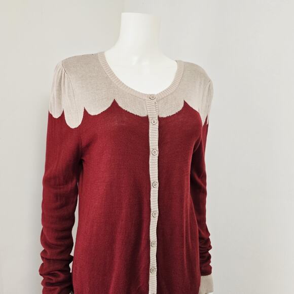 Modcloth Cardigan Sweater Size XL Paris Cafe Button Front Retro Scalloped Rust - Picture 5 of 10